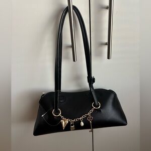 Urban Expressions Black Shoulder Bag with Gold Charm Chain